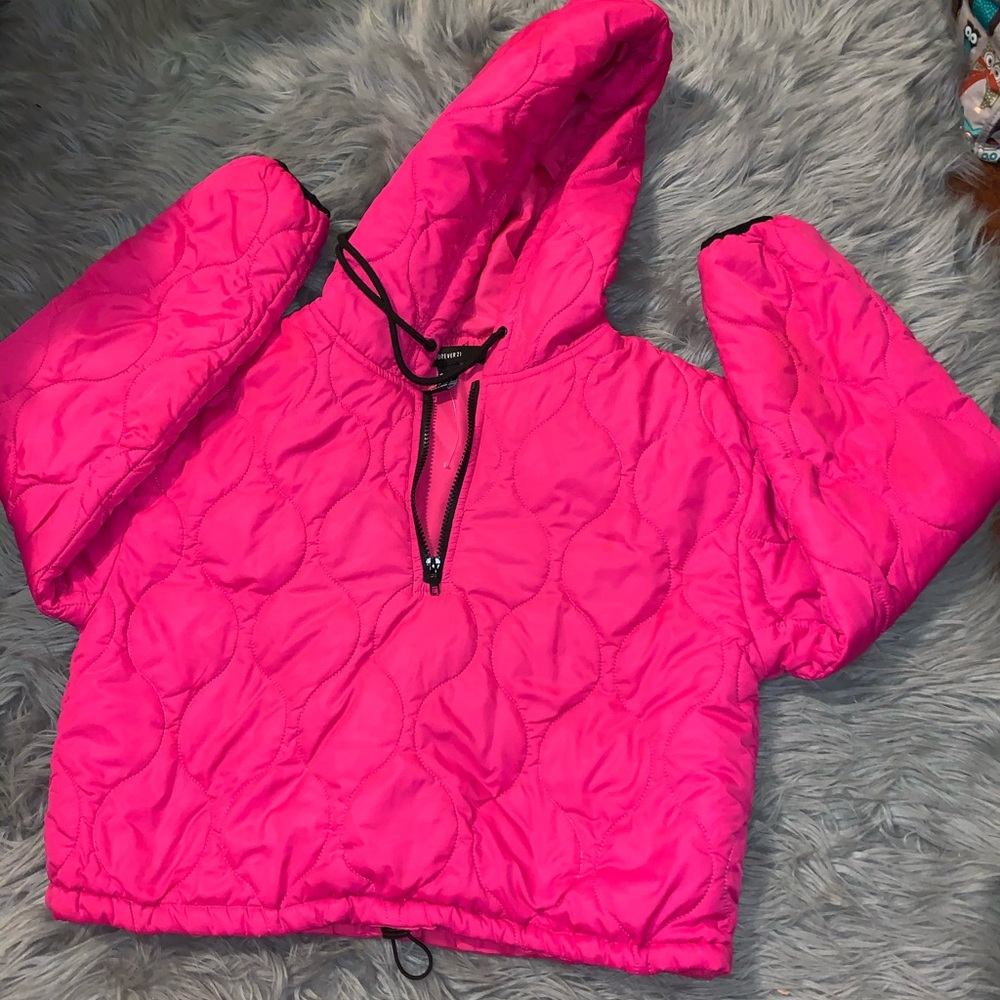 pink puffer jacket